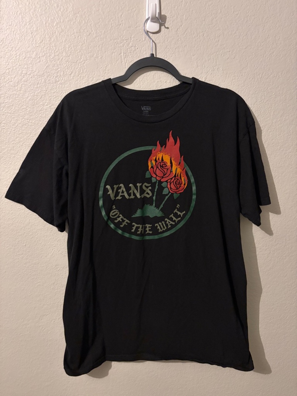 Vans Black Short-Sleeve Tee with Flaming Rose Graphic
